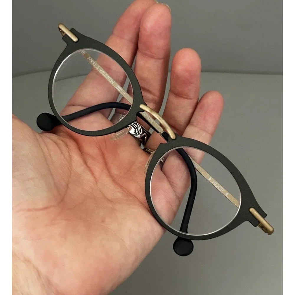 Anne & Valentin Titanium Japan Eyeglasses Frames HOOP BC78 Charcoal & Gold Tone
